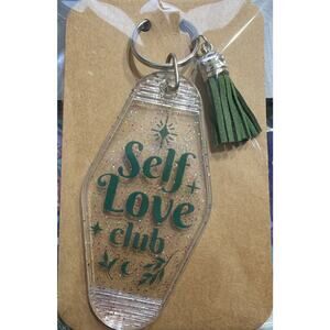 Self Love Club Clear & Green Vintage Hotel Motel Keychain Key Chain Handmade